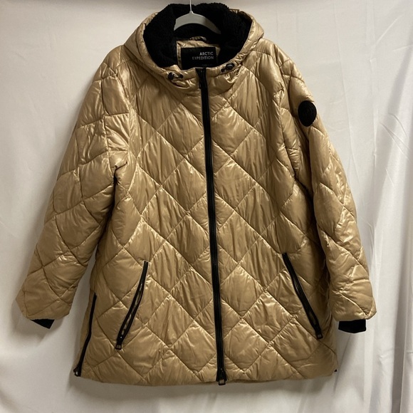 Arctic Expedition Mid Length Quilted Puffer Jacket Almond Metallic Size XL - Picture 2 of 9